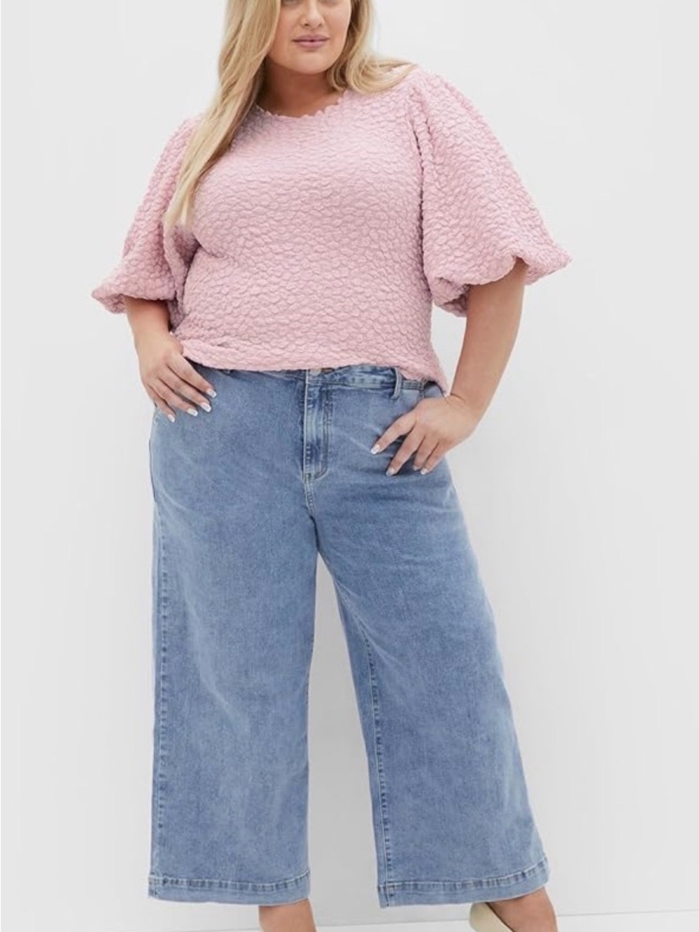 City Chic Chrissie Top - Pink with Balloon Sleeves - Picture 3 of 9